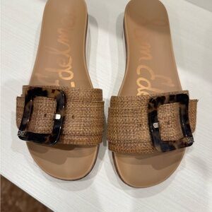 Sam Edelman Tan Slide Sandals with Tortoise Buckle